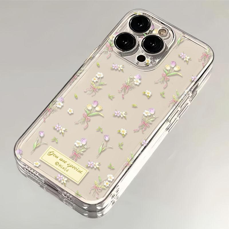 Small Fresh Light Blue Floral Fragments Protective Cover for IPhone 16 15 14 13 12 11 Pro Max Plus Protection Back Cover Bumper