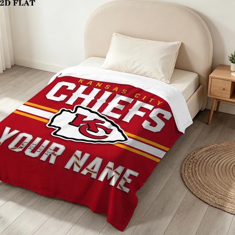 Custom Name,Kansas City Chiefs Printed Flannel Blanket, soft throw for bedroom sofa, washable, Christmas present, great gift.