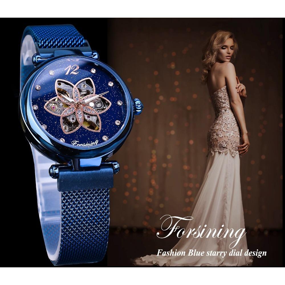 Forsining Ladies Fashion Casual Hollow Mechanical Mesh Belt Automatic Mechanical Watch