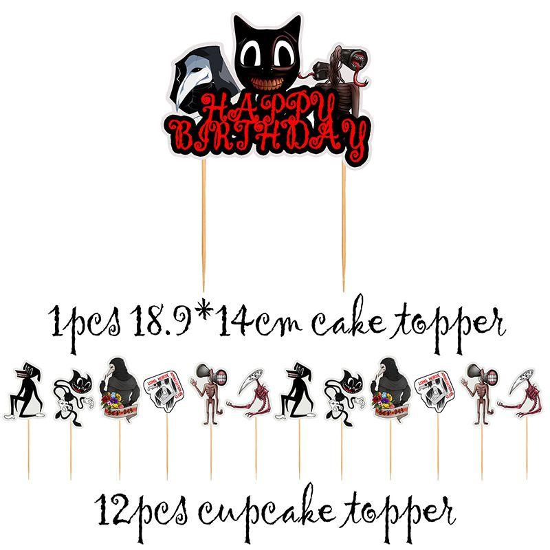 Сиреноголовый Мультяшный Кот Тема Ужасов Баннер из Воздушных Шаров Набор Топперов для Торта на День Рождения