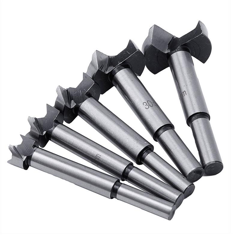 5PCS Wood Flat-Wing Drill Bit Set Hole Saw Carpentry Tool with Round Shank