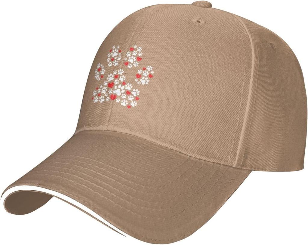 Paw Print Heart Design Baseball Cap Polyester Casual Sun Protection Adjustable Cap for Unisex