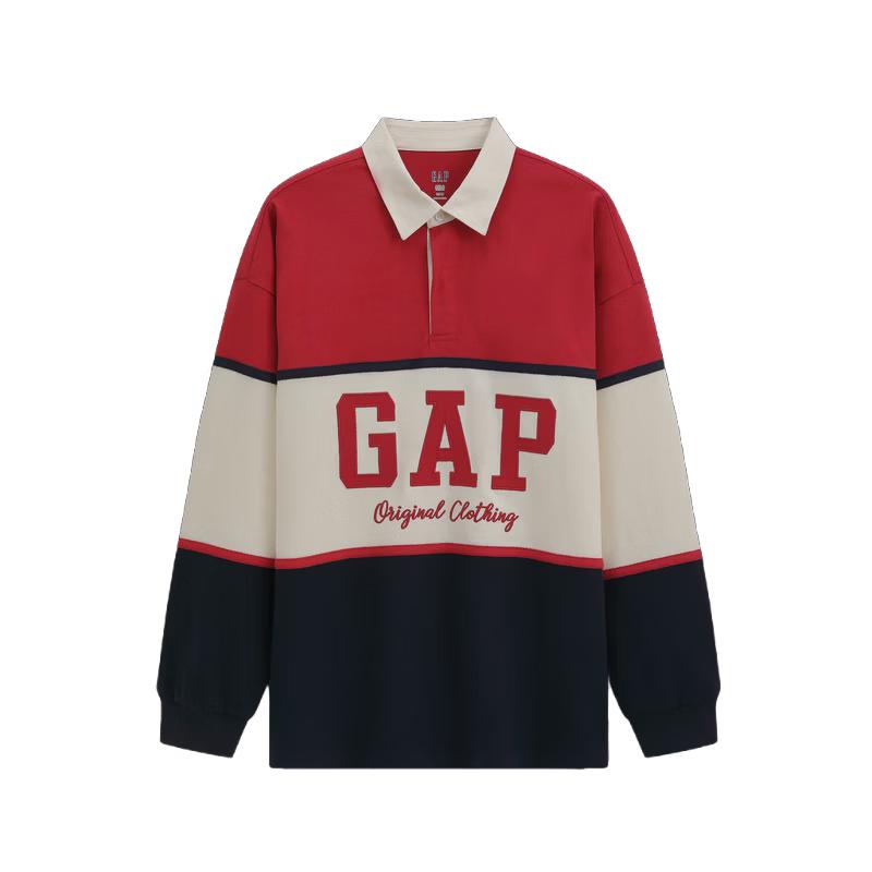 Gap Унисекс Весна 2026 Винтажная стирка Цветные блоки Свободный крой Длинный рукав Рубашка-поло