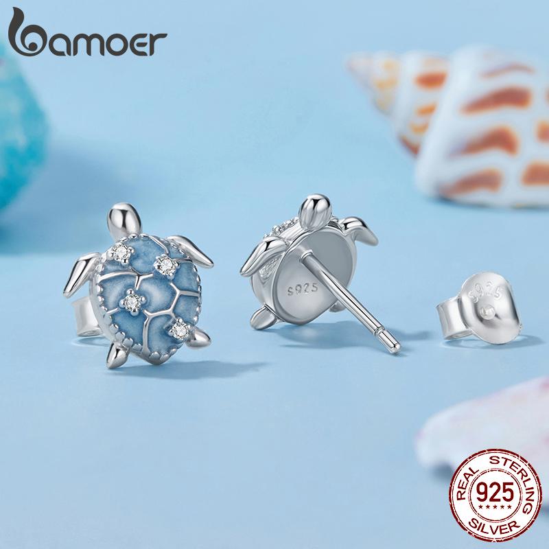 Bamoer 925 Silver Turtle Conch Starfish Ice Cream Stud Earrings Summer Beach Cute Animals Fine Jewelr Gifts for Women