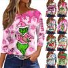 Women's Fashionable Casual Three Quarter Sleeve Christmas Printed Round Neck Top