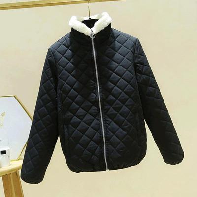 Женское пальто из хлопка в корейском стиле с утолщенным воротником-стойкой из легкой овечьей шерсти цвета «ромб» 2024 года