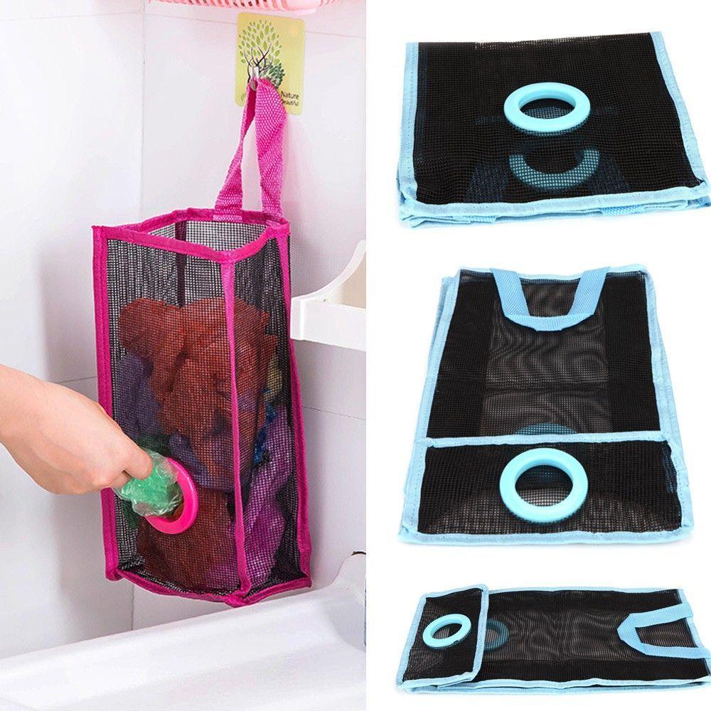 Kitchen Organizer Recycle Foldable Hanging Holder Plastic Breathable Mesh Garbage Bag Storage