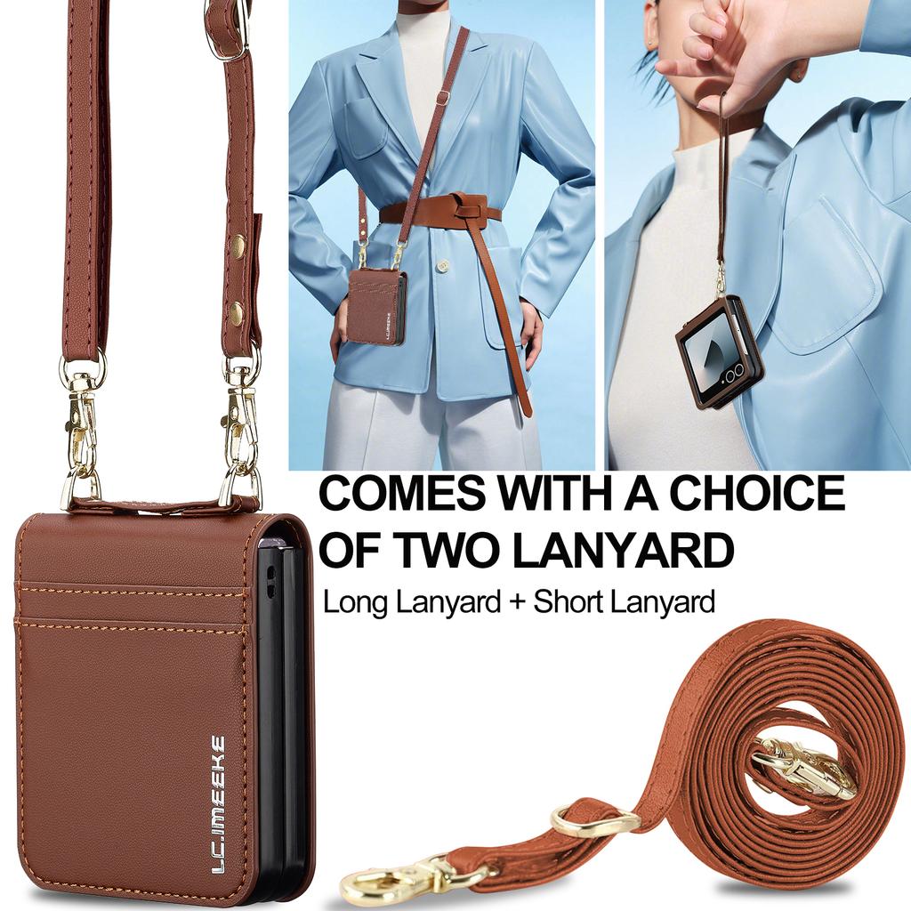 Кошелек-сумка через плечо с отделениями для карт, кожаный чехол для Samsung Galaxy Z Flip 7 6 5 4 5G 3 7FE Flip7, ремешок-шнурок, деловой чехол