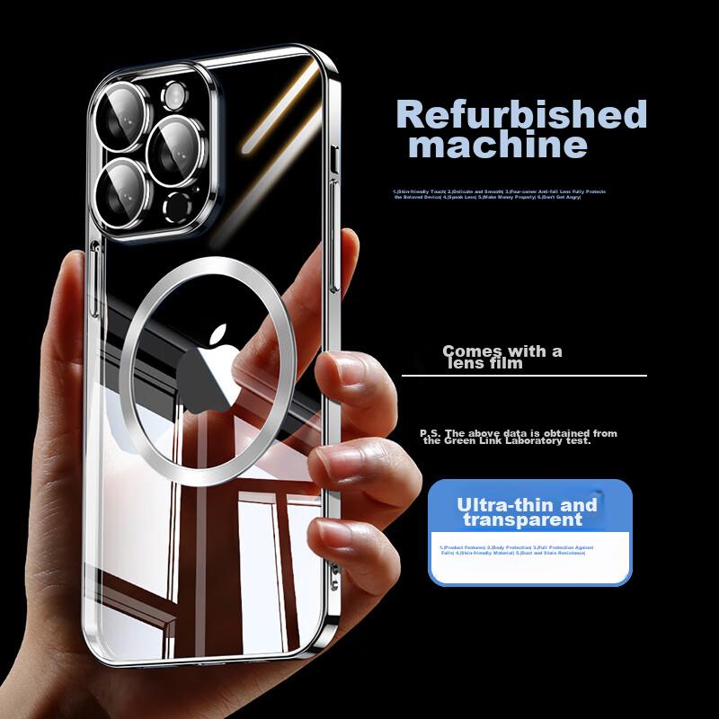 IPhone 14 Pro Max Case, Electroplated Magnetic Shockproof Upgraded Lens Full Protection Transparent Ultra-Thin Case, Elegant Silver