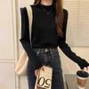 Semi-turtleneck Bottoming Shirt Women's Black Slim-fitting Sweater Inside White Thin Knitted Sweater Autumn and Winter Top