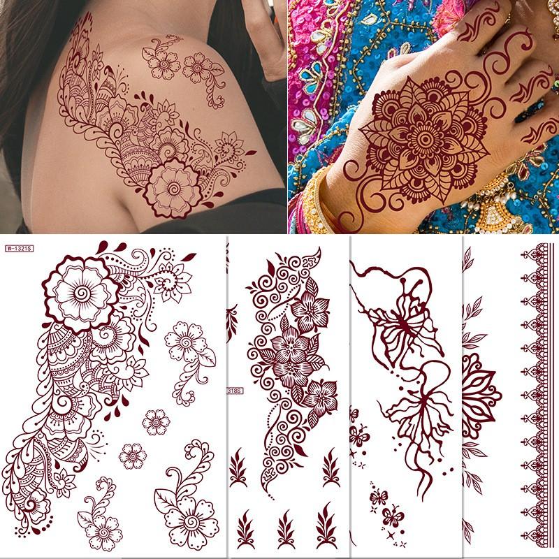 Henna Brown Lace Temporary Tattoo Stickers Hand Body Art Water Transfer Decals