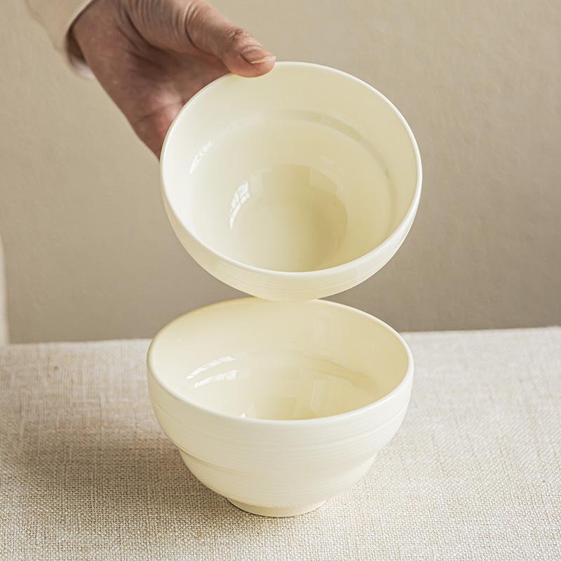 Cream Threaded Rice Bowl Ceramic Rice Bowl Small Bowl Household Minimalist Tableware Solid Color Bowl Restaurant Dessert Bowl