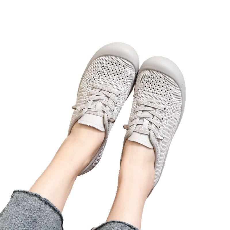Весенне-летние вязаные ультралегкие сандалии с мягкой подошвой, нескользящие, дышащие, одинарные туфли, сетчатые, для ходьбы, для пожилых, с полыми женскими сандалиями