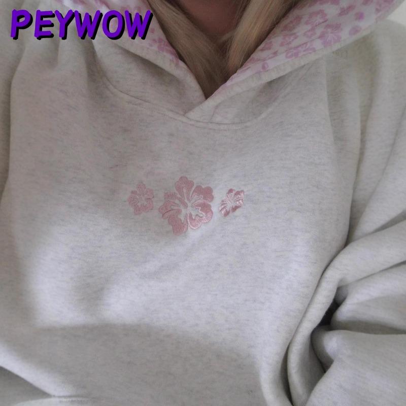 PEYWOW Женская модная повседневная толстовка с капюшоном, однотонная, с принтом, Осень Зима
