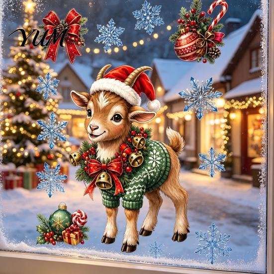 Seasonal Window Art Christmas Sheep Cling, PVC Static Glass Stickers, Reusable Cartoon Party Decor Lamb Sticker for Holiday Home Store Decoration
