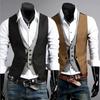 British Style Slim Fit Men's Vest with Inner Plaid Design - Trendy Two-Piece Look A060
