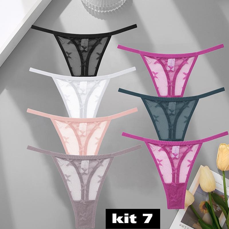 Комплект из 7 кружевных трусиков-стрингов, женские трусики-стринги с цветочным принтом, S-XL, женское нижнее белье для девочек, прозрачное нижнее белье