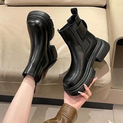 Зимние сапоги женские туфли на платформе с круглым носком-женские 2024 Сабо Лолита резиновые ботильоны средние осенние рок микрофибра слипоны