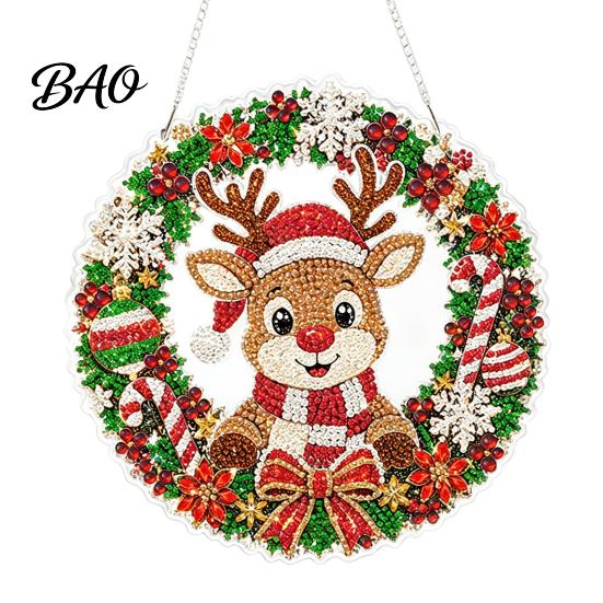Adults Rhinestone Art Kit Christmas Painting Suncatcher Kit, DIY Faux Pearl Sparkling Crafts for Beginner, Acrylic Xmas Ornament