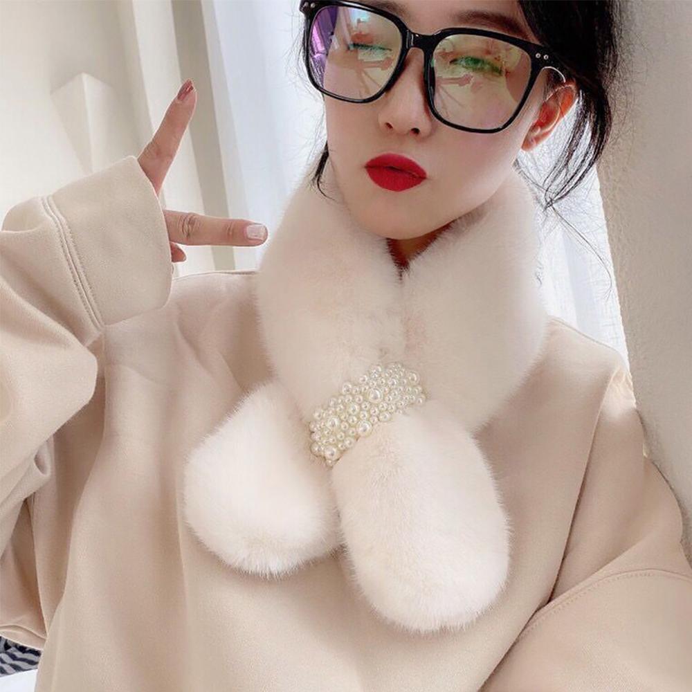 Thicken Winter Imitation Rabbit Fur Pearl Scarfs Neck Warmers Shawl Warm Scarfs