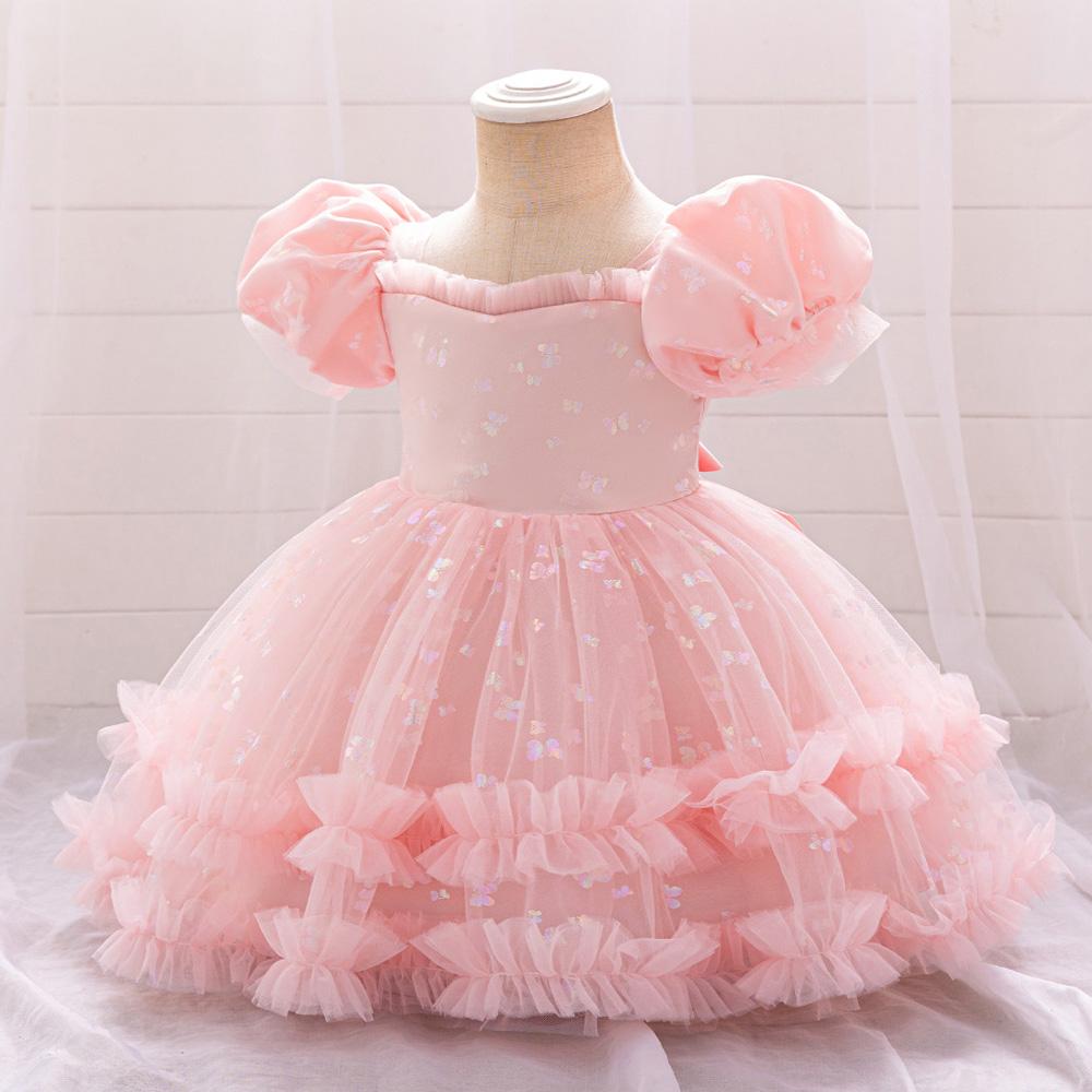 Baby Girl Party Dress Butterfly Sequin Fluffy Mesh Child Kids Clothing Toddler 1st Birthday Baptism Gown Flower Bridesmaid Dress