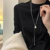 Серебряное Регулируемое Длинное Жемчужное Ожерелье Женская Минималистичная Цепочка для Свитера