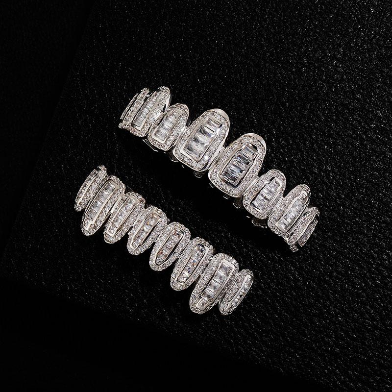 Blues New Style Men Bling Iced Out Diamond CZ Baguette Cubic Zircon Grillz Teeth for Halloween Rapper Jewelry