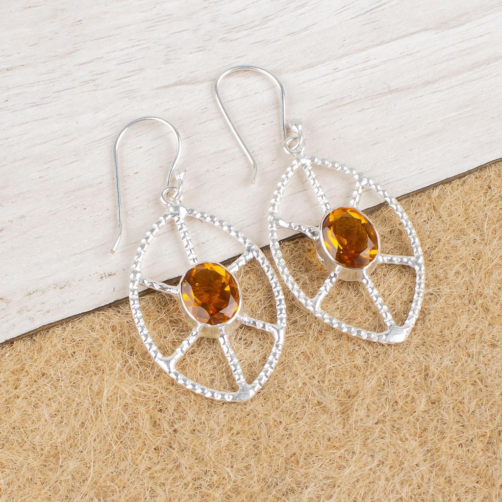 Citrine Silver Jewelry, 925 Solid Sterling Silver Earrings, Handmade Silver Jewelry, Amazing Citrine Gemstone Earrings For Gift