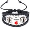 1pc Vintage Leather Bracelet Moon Dome Cabochon Glass I Have Diabetes Diabetes Type 2 Type 1 Medical Alert Diabetic Mark Photo Picture Charm Bracelet