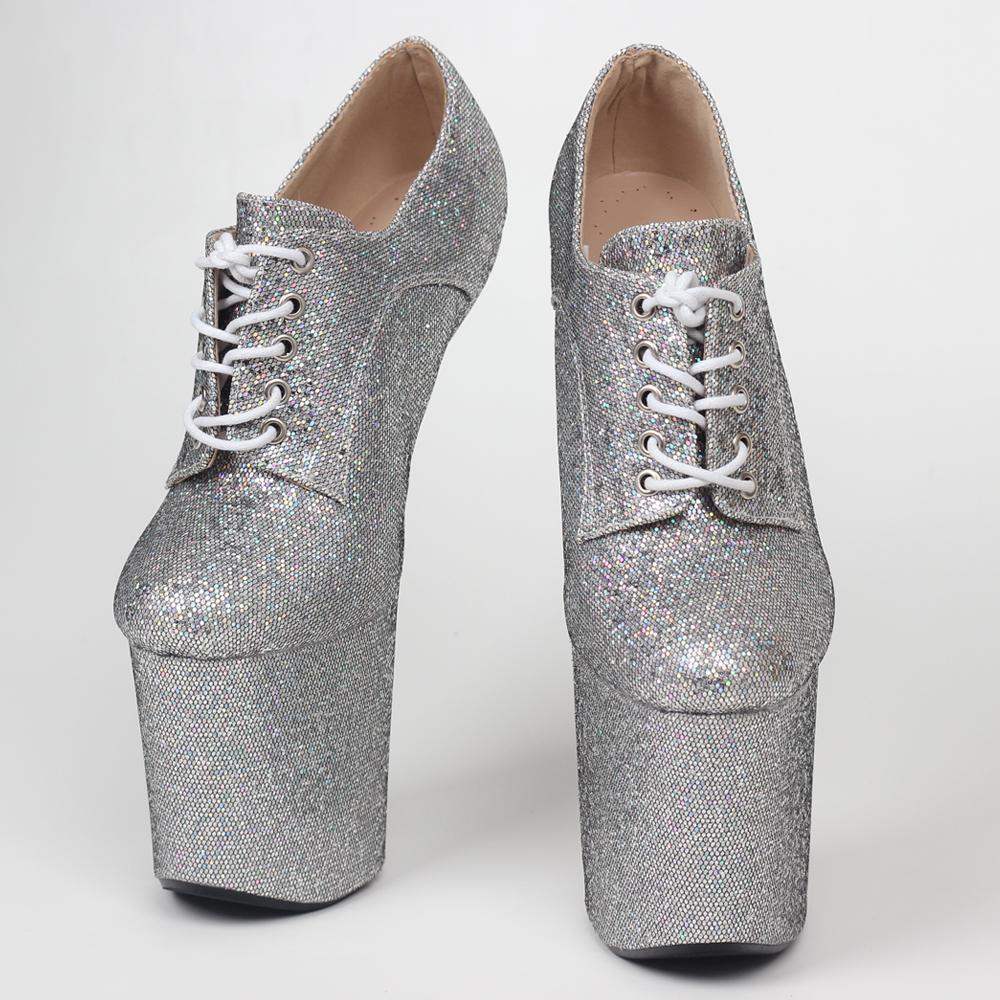 Новые блестящие туфли на высоком каблуке 8 дюймов без каблука с эффектом копыта на подошве со шнуровкой для танцев на пилоне пикантные туфли на платформе