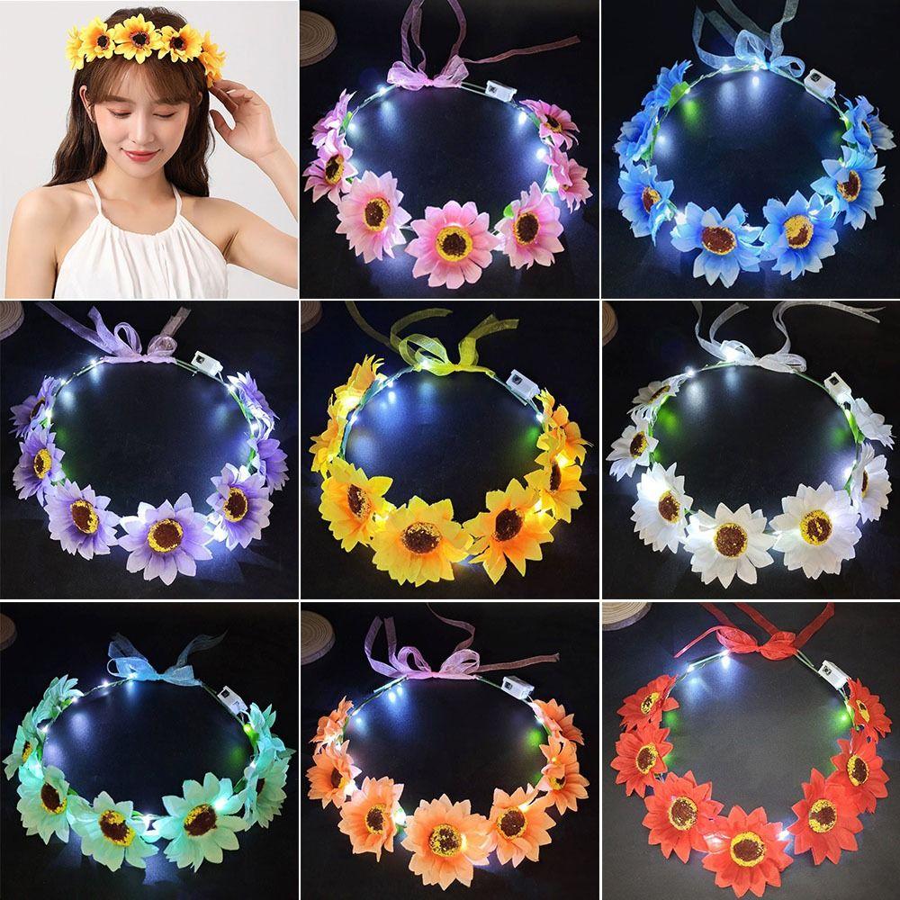 Hairband Glowing LED Wreath Halloween Crown Flower Light Up Headband Christmas Party Decoration
