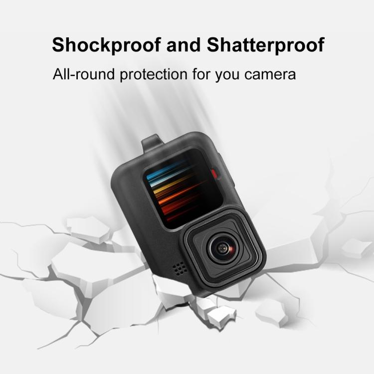 PULUZ для GoPro HERO12 черный/11 черный/10 черный/9 черный силиконовый защитный чехол с ремешком на запястье и крышкой для объектива