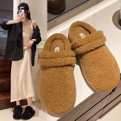 Мода 2024 года, весна и осень, новый стиль, однотонная верхняя одежда, мохнатая двойная одежда, туфли на плоской подошве Baotou, удобные хлопковые тапочки для женщин