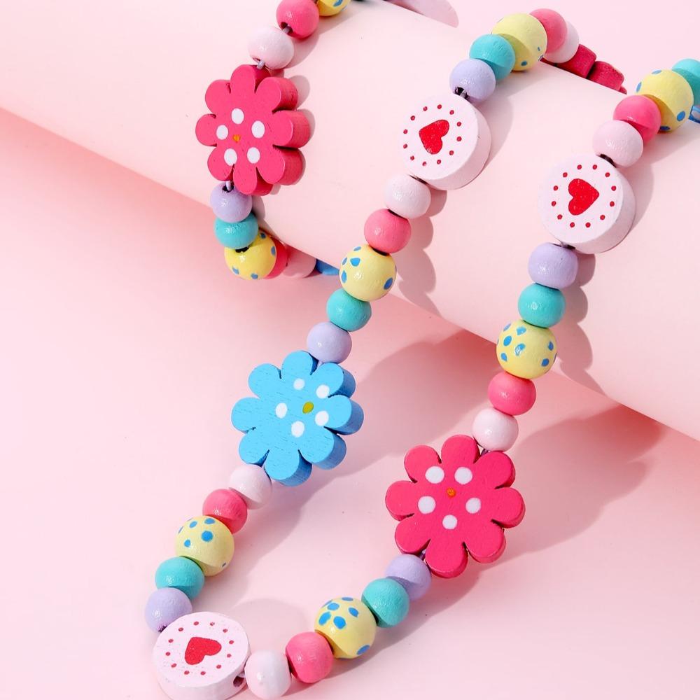 2pcs Cute Cartoon Wood Beads Necklace Animal Shape Children's Necklace Bracelet Jewelry Set
