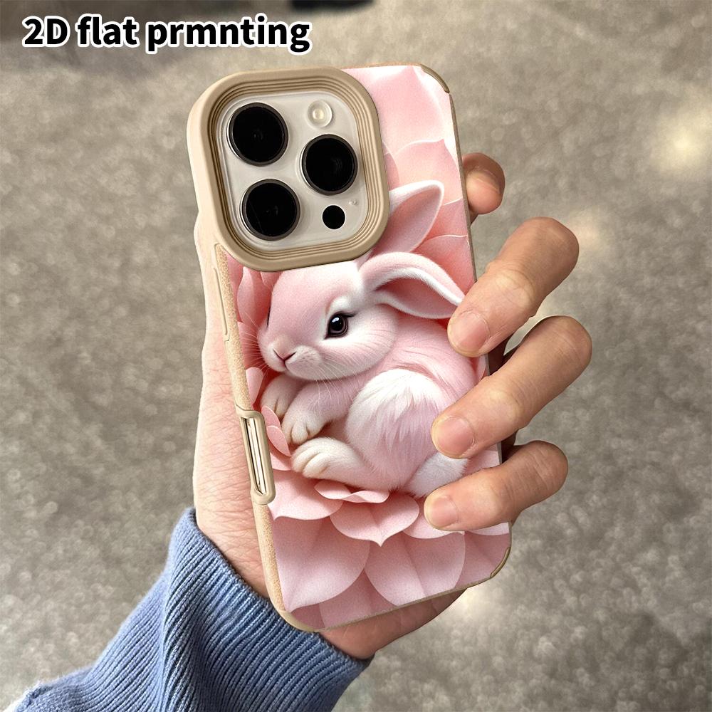 Phone Case: 2D flat lambskin suitable for iPhone 18, 17, 16, 15, 14, 13 Pro protective cases, little lotus bunny, Christmas and Halloween gifts
