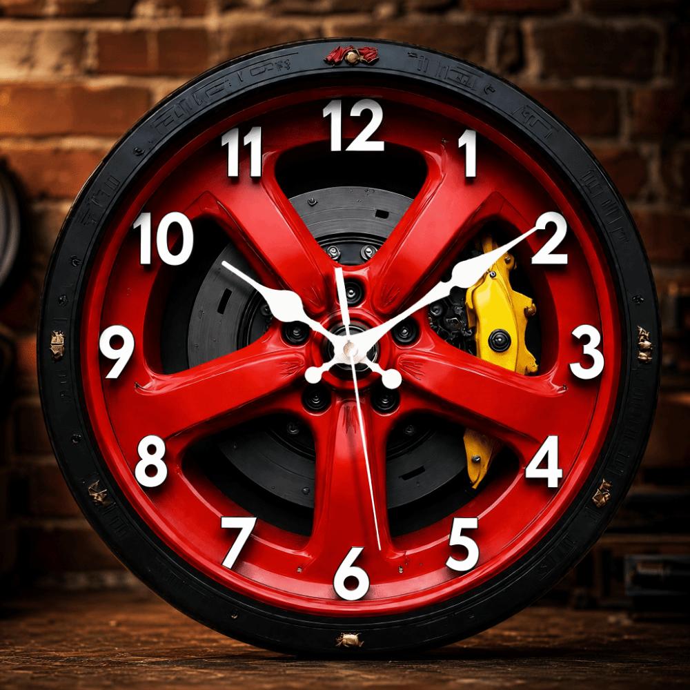 Silent 2D Flat Wall Clock 30cm Quartz Wall Clock Modern 2D Car Wheel Hub Wall Clock Bedroom