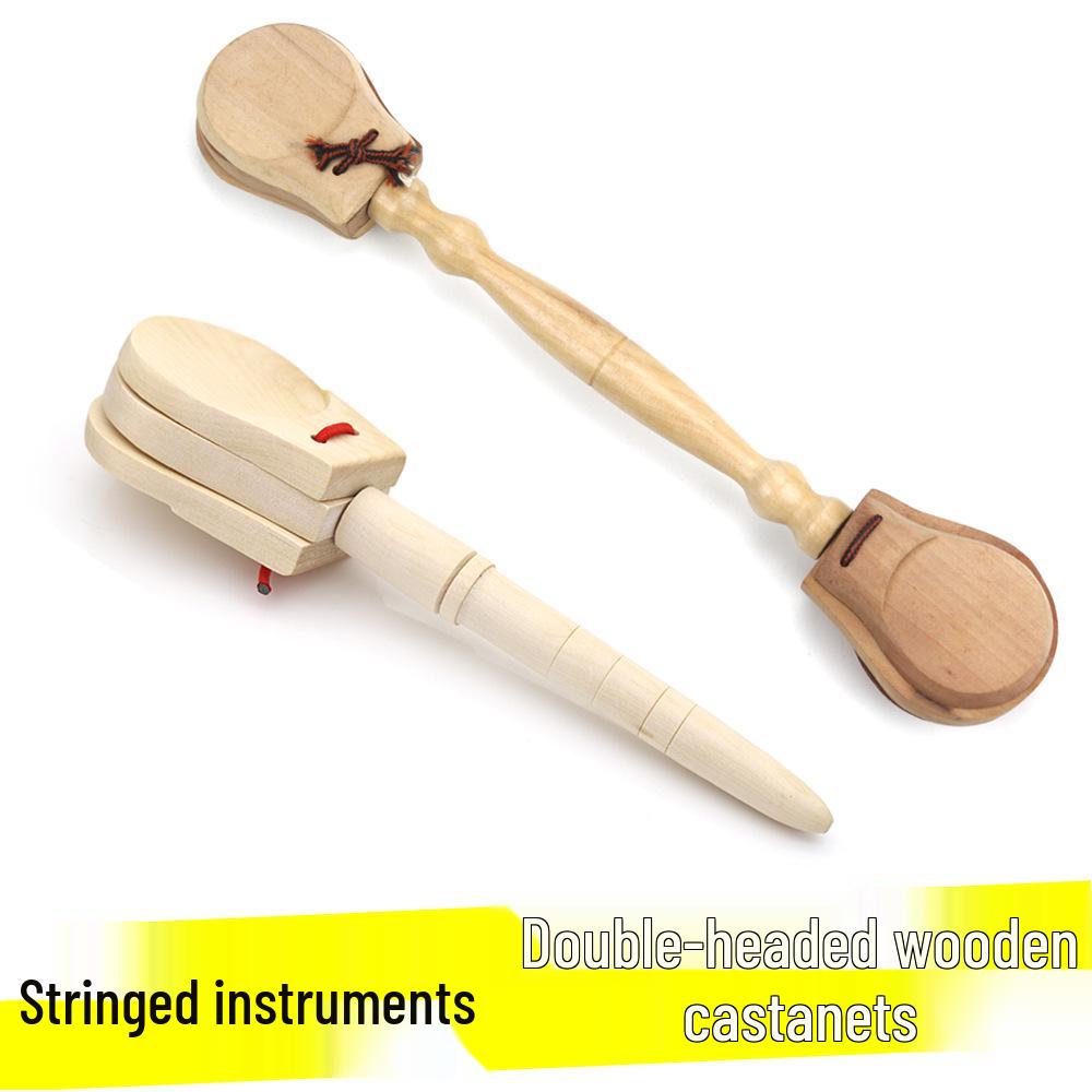 Large Wooden Double-Sided Orff Percussion Castanets with Long Handle