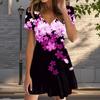 Summer Fashion Women's V Neck Short Sleeve Cherry Blossom Printed Dress Sex Short Skirt Dresses