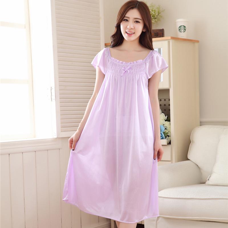 Women's Lace Ice Silk Nightdress & Short-Sleeve Pajama Set
