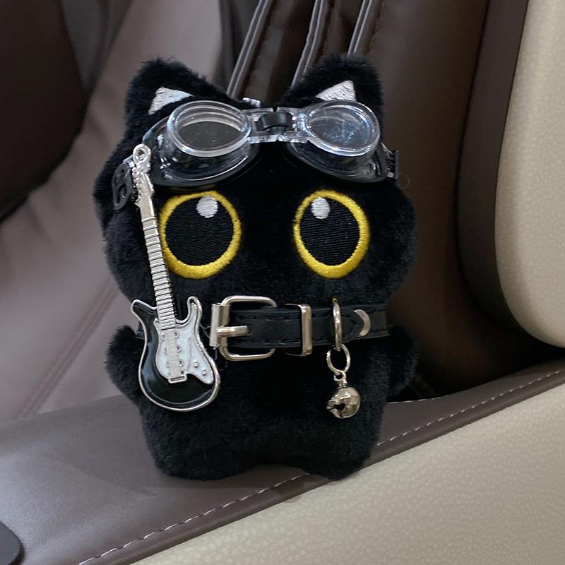 Cute Cartoon Plush Black Cat Keychain Swimming Goggles Cat Stuffed Toys Bag Pendant Hangings Ornament Creative Doll Keyring Gift