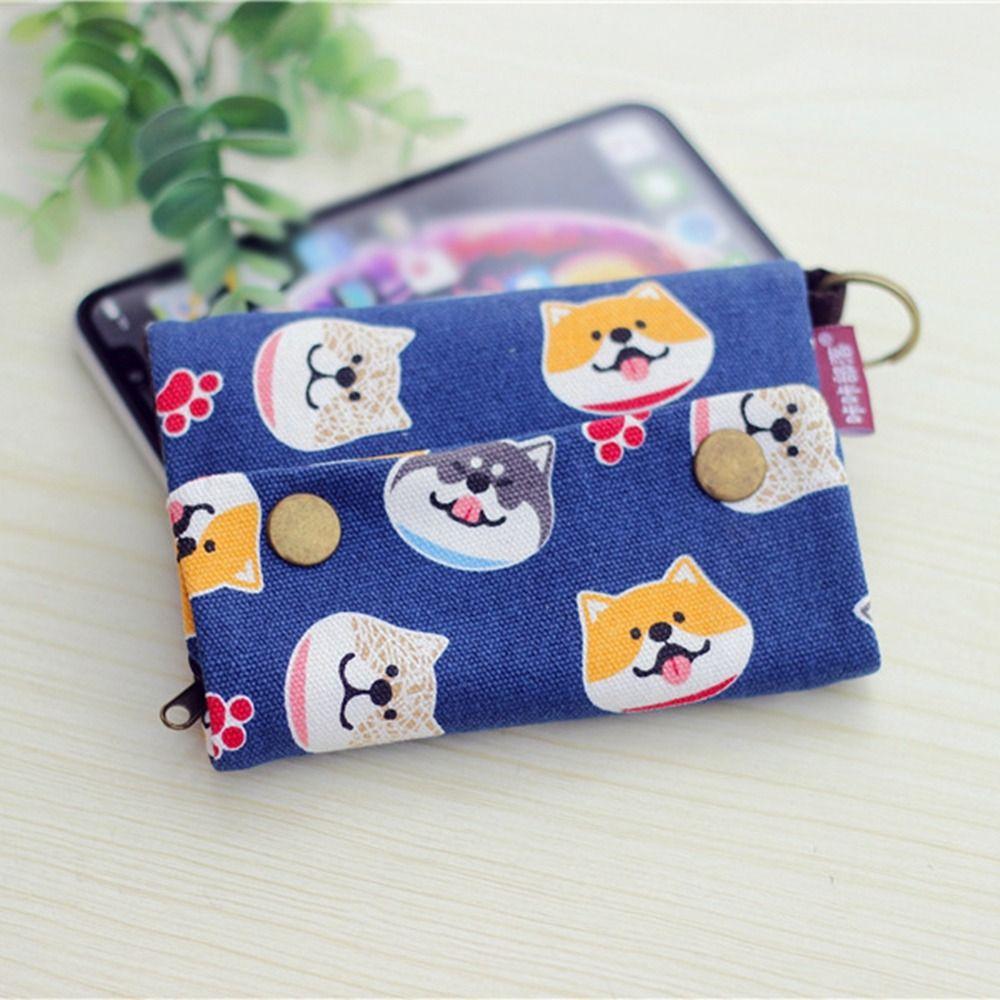 Портативный холщовый кошелек для монет с принтом на молнии, короткий кошелек, многофункциональный кошелек Maneki Neko для путешествий