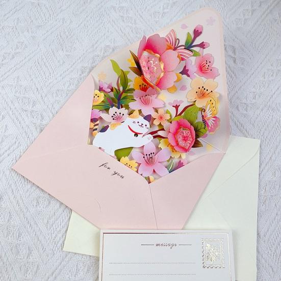 3D Fly-Out Greeting Card Multiple Colorful Flower Decor Greeting Card with Envelope Watercolor Painting
