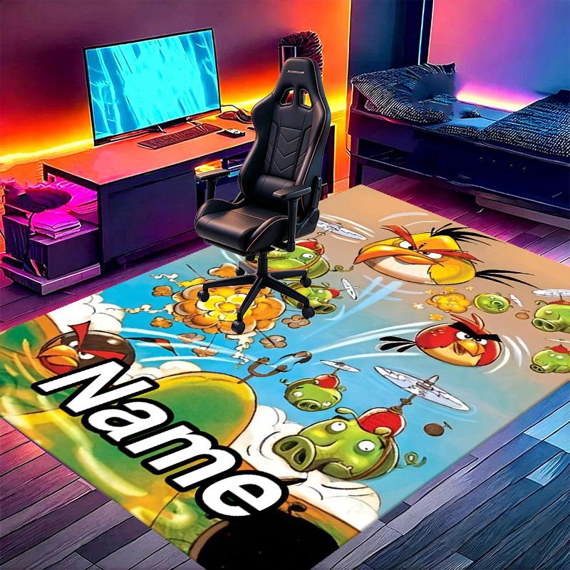 Custom Name Personalized Angry Birds Print Carpet, Versatile Home Decor Rug, for Playroom, Apartment, Balcony, Entryway, Hallway Gift