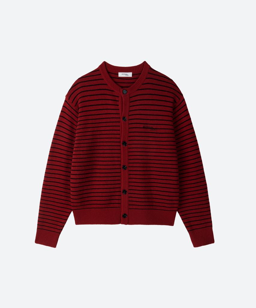 MOONSUN M.C Unisex, Stripe Wool Knit Cardigan / Deep Red