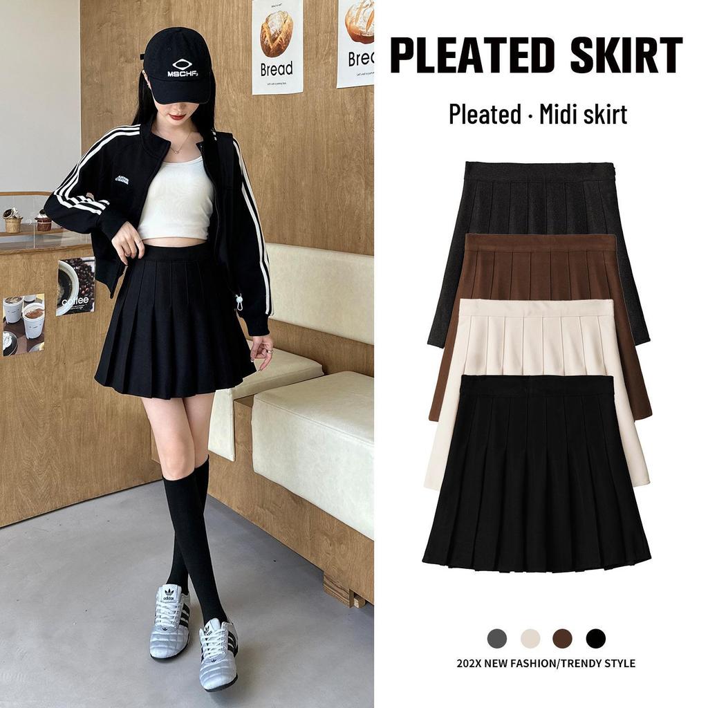 Приталенная юбка А-силуэта с высокой талией и плиссировкой из смесовой шерсти - от маленького до большого размера, осень/зима, стиль College JK, удлиненная миди-длина.