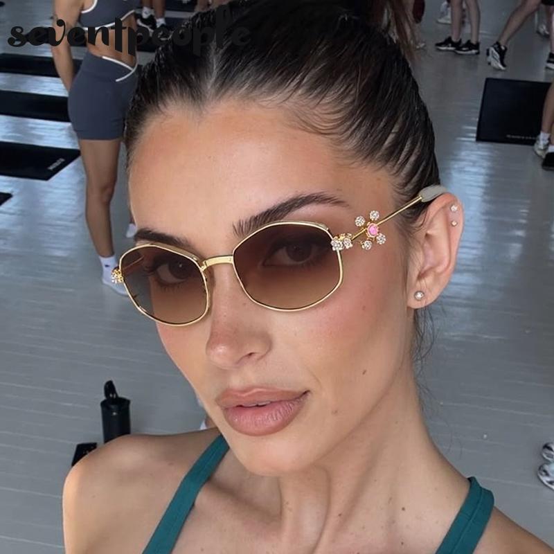 Маленькие солнцезащитные очки-многоугольники со стразами для женщин, модный бренд класса люкс, Y2K, панк, металлические солнцезащитные очки, ретро, очки по рецепту
