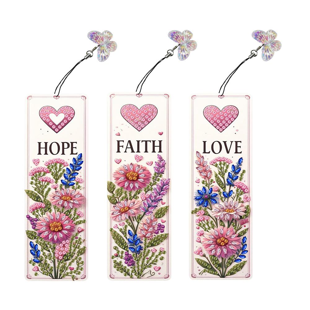 3Pcs Flower Patterns DIY Irregular Shaped Diamonds Diamond Bookmark Art Projects for Readers Home Office Book Decor & Gift Idea