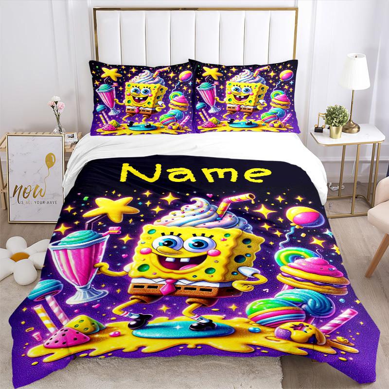 SpongeBob Sweet Party Bedding Set 3 Piece Comforter Cover Gift for Bedroom,Includes No Insertsjt011