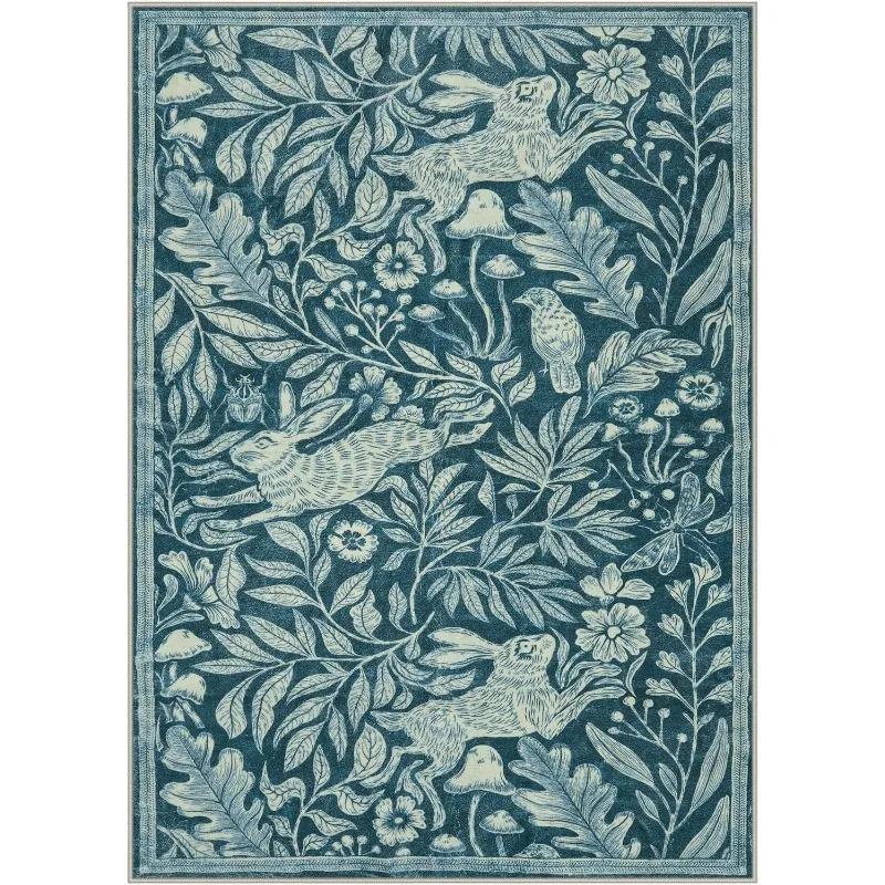 Ковер для гостиной Мягкие моющиеся коврики для столовой Ковер с винтажным принтом Зеленые ковры для спальни Пятноустойчивый напольный коврик под журнальный столик