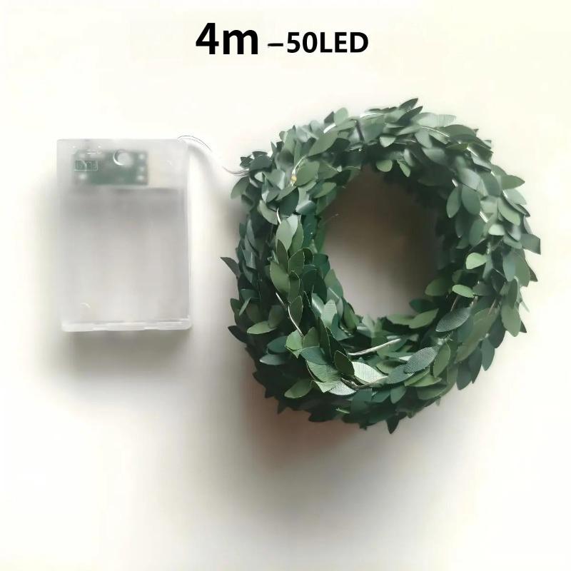 Christmas Decoration Artificial Garland LED String Lights Simulated Green Leaf Tree Vines Suitable for Holiday DIY Handmade Decoration Battery Powered